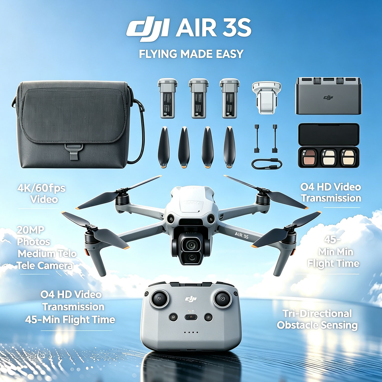 Open Box-DJI Air 3S Fly More C - Drone Rc N3 3 Batteries 评论和价格